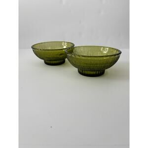 Vintage 1975 FTD Avocado Green Footed Glass Bowls Set of 2